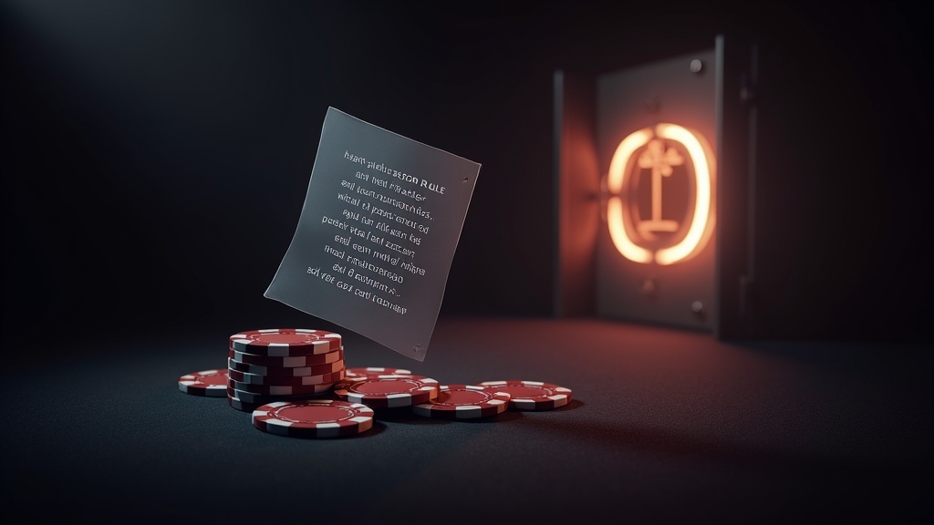 Casino-Szene mit Bonusregeln, Chips und symbolischer Auszahlungssperre